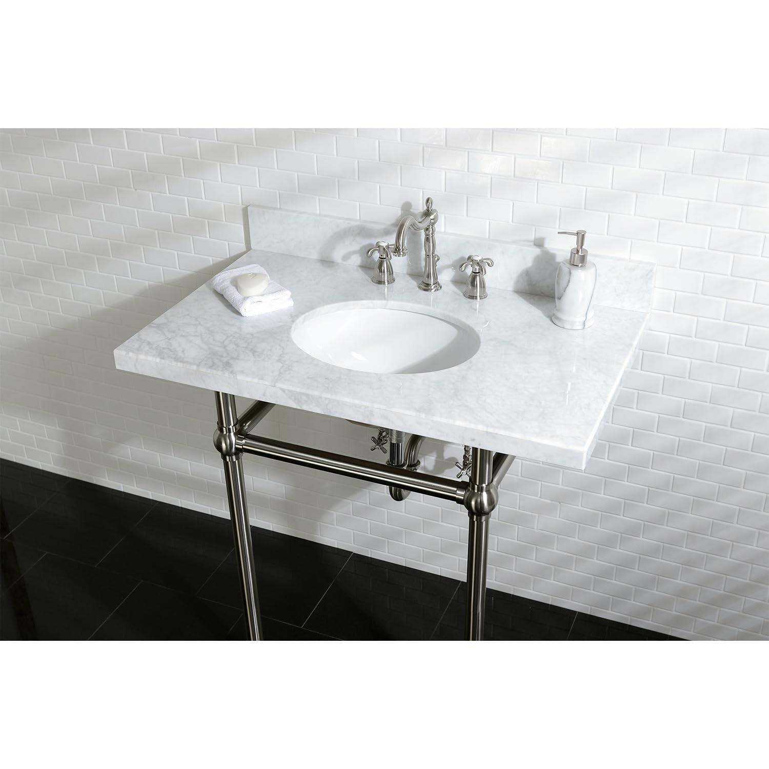 Kingston Brass French Country Two-Handle 3-Hole Deck Mount Widespread Bathroom Faucet with Pop-Up Drain