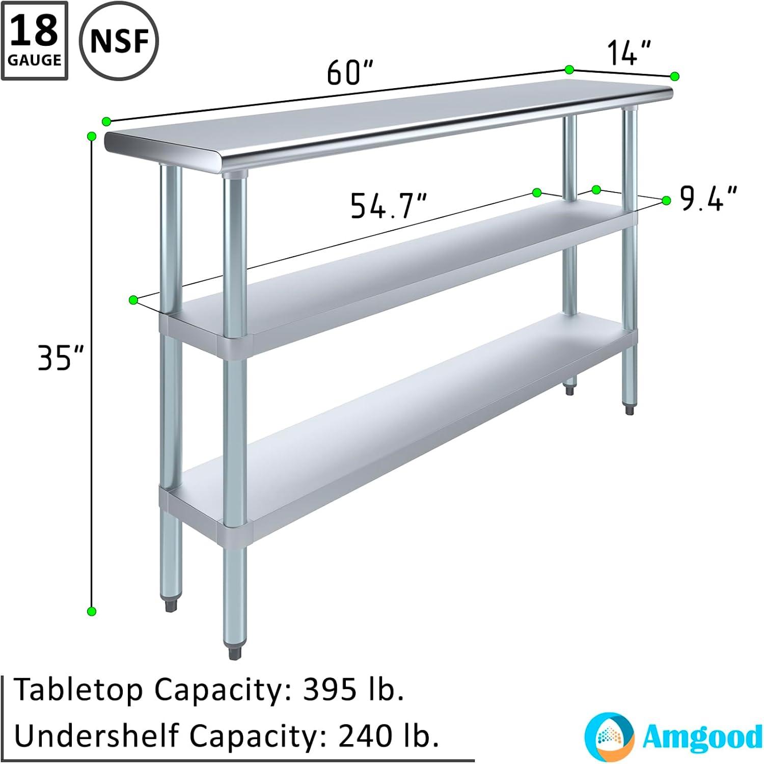 Amgood Stainless Steel Work Table with 2 Shelves
