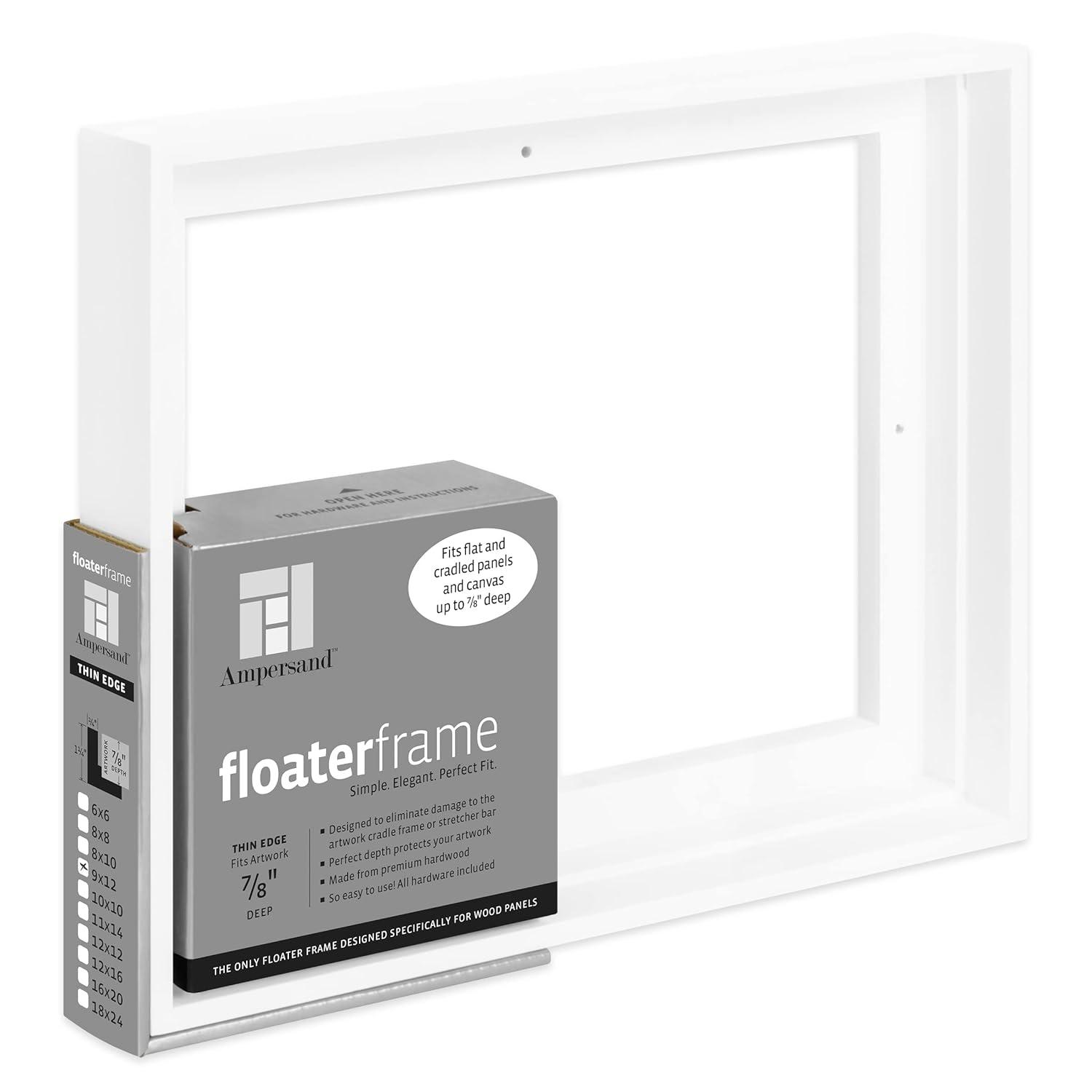 Ampersand Floater Frame - Thin, White, 9" x 12", 7/8"
