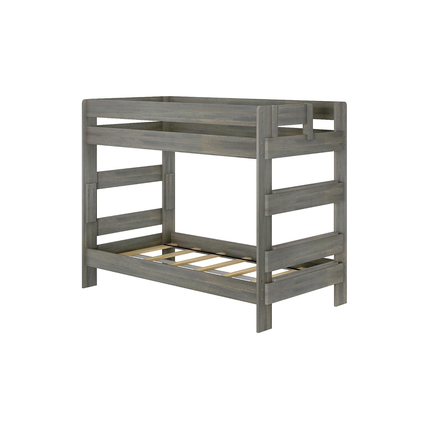 Max & Lily Twin over Twin Bunk Bed, Farmhouse Solid Wood Bunk Beds for Kids, Driftwood
