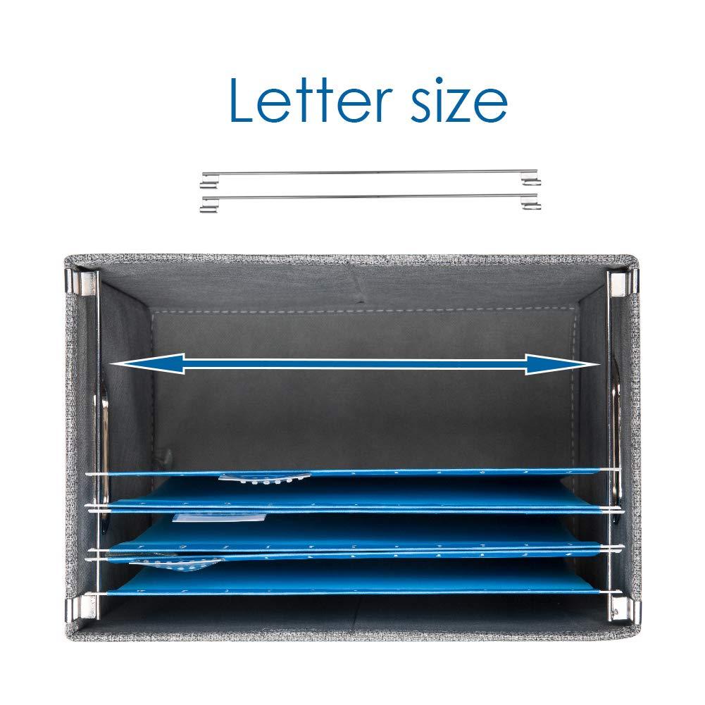 PRANDOM File Organizer Box - Set of 2 Collapsible Decorative Linen Filing Storage Hanging File Folders with Lids Office Cabinet Letter Size Navy Blue (14x9.3x10.8 inch)