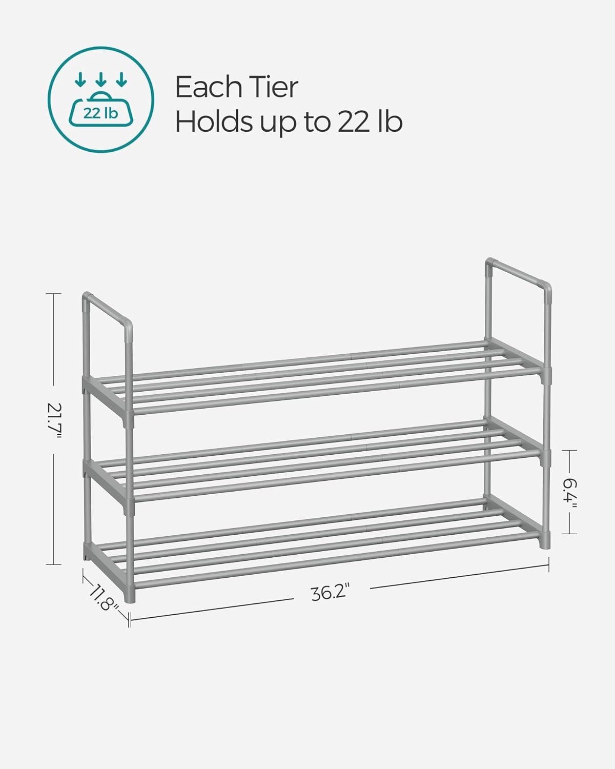 Grey 3-Tier Metal and Plastic Shoe Rack