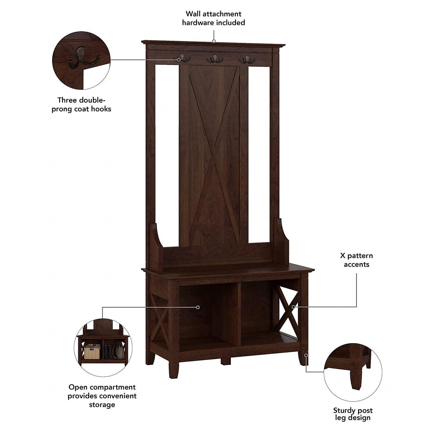 Key West Hall Tree with Shoe Storage Bench in Bing Cherry - Engineered Wood