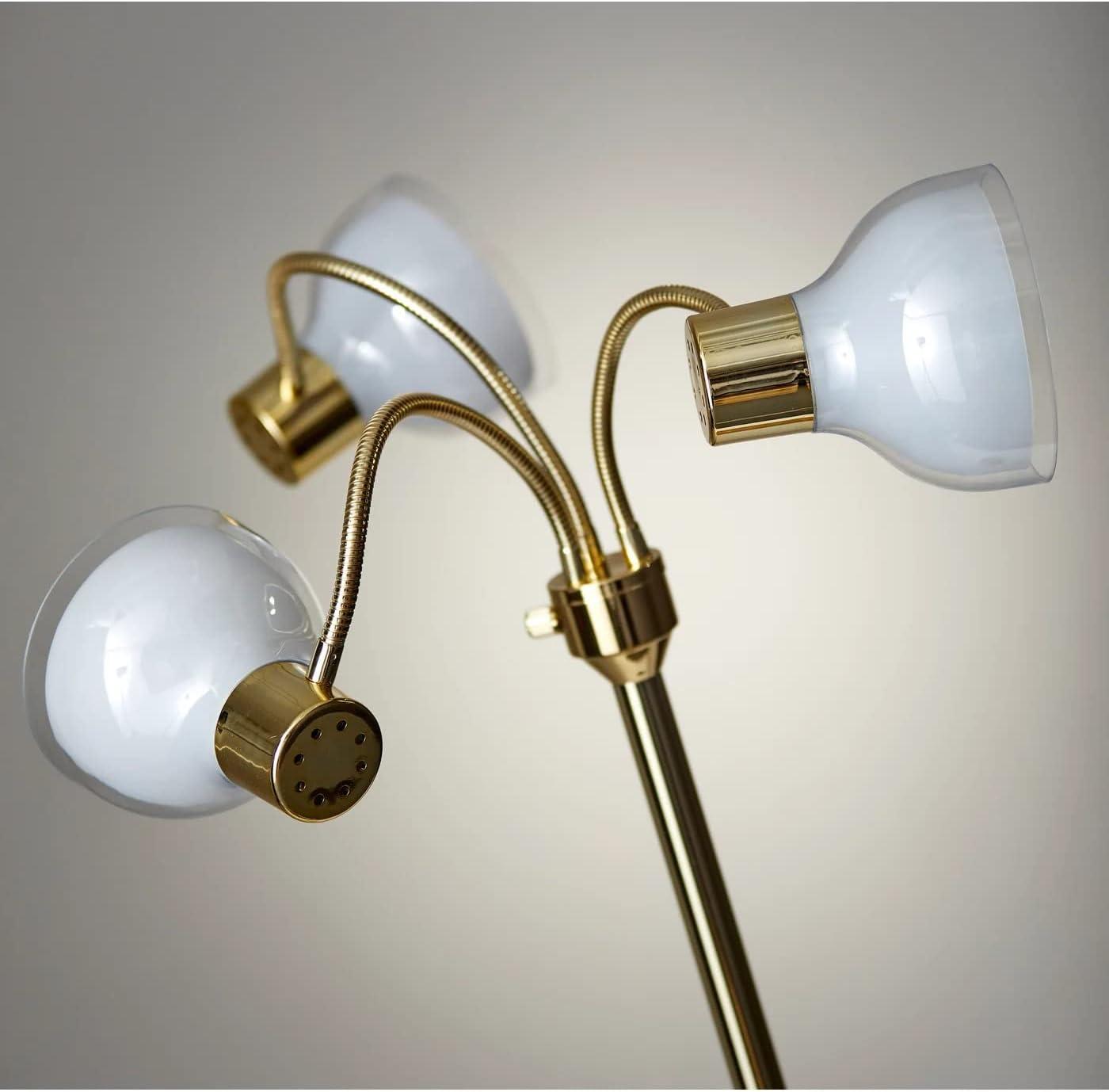 69" Presley 3 Arm Floor Lamp Gold - Adesso: ETL Listed, Metal Body, Plastic Shade, No Bulb Included