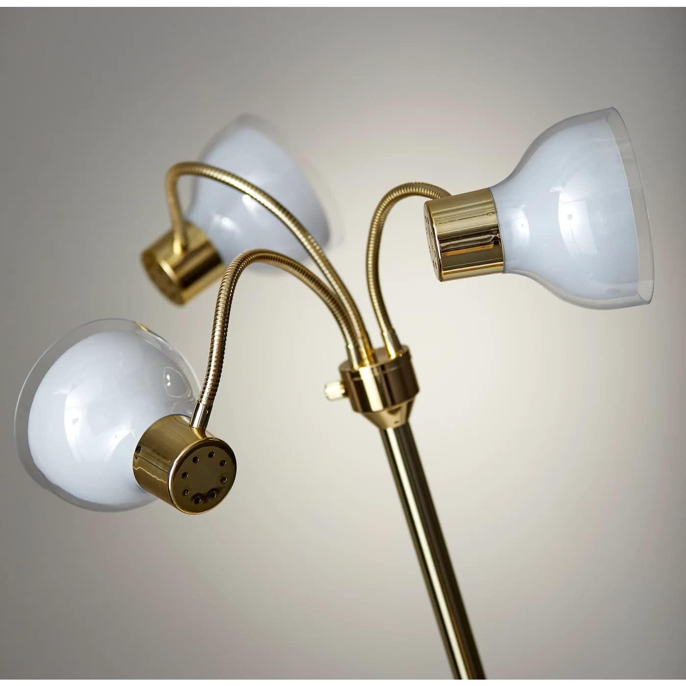 69" Presley 3 Arm Floor Lamp Gold - Adesso: ETL Listed, Metal Body, Plastic Shade, No Bulb Included