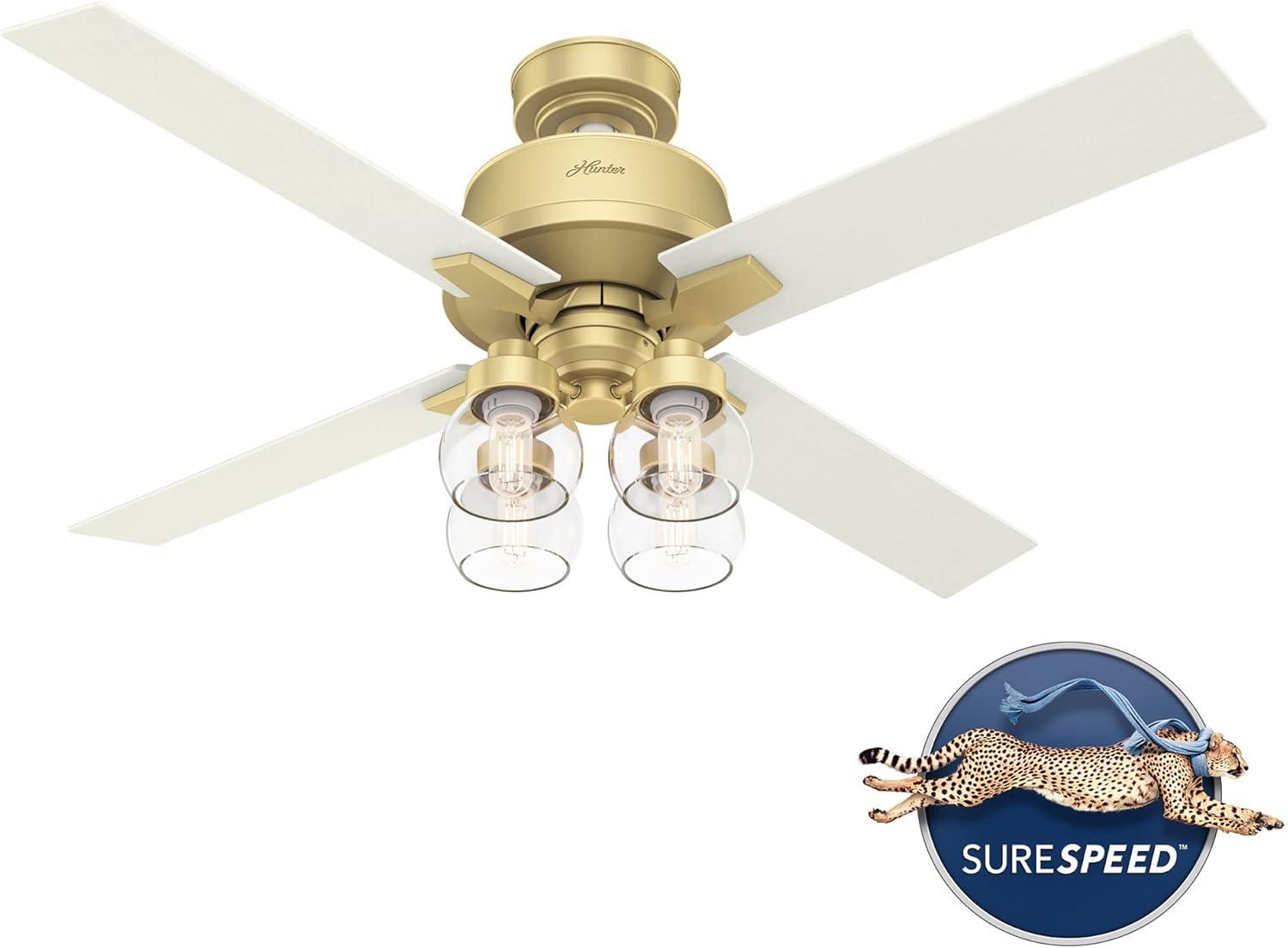 52" Modern Brass 4-Blade Ceiling Fan with Remote and Light