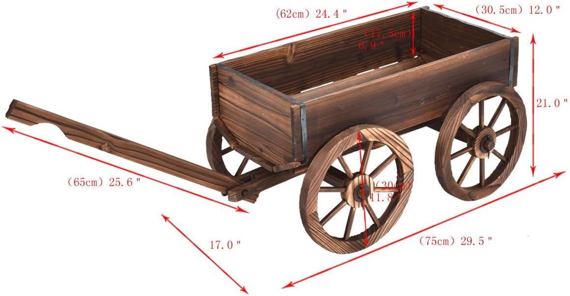 Rustic Brown Wooden Wagon Planter with Wheels