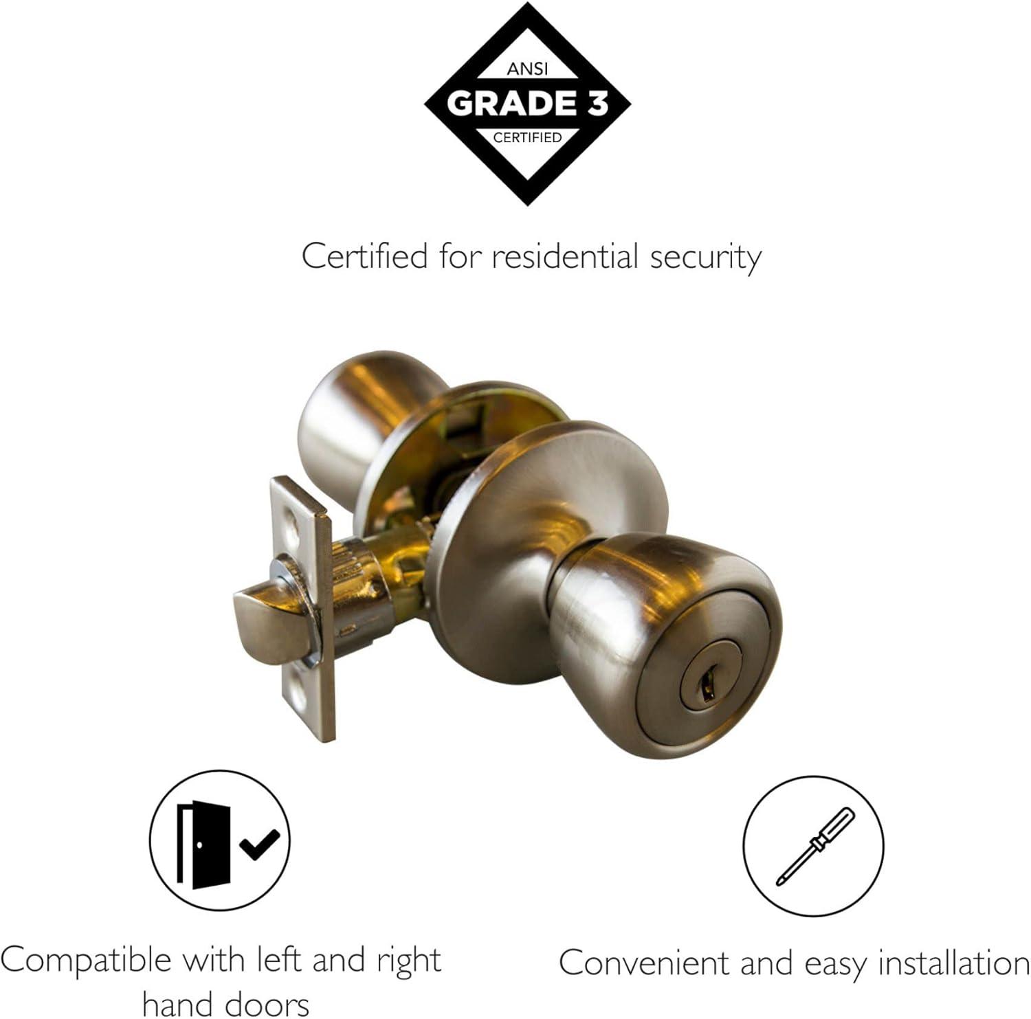 Design House Terrace 6-Way Universal Keyed Entry Door Knob, Satin Nickel