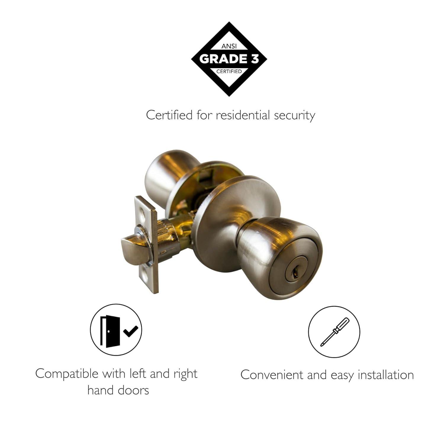 Design House Terrace 6-Way Universal Keyed Entry Door Knob, Satin Nickel