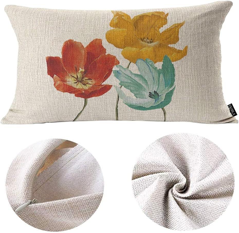 Floral Cotton Linen Rectangular Throw Pillow Case