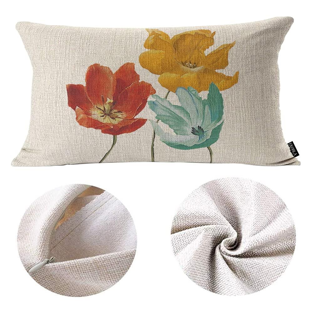 Floral Cotton Linen Rectangular Throw Pillow Case