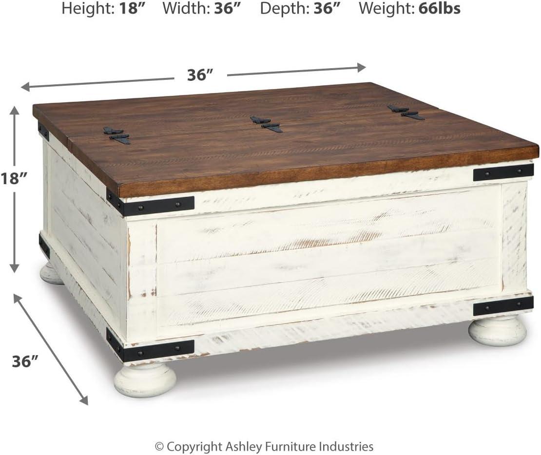 Wystfield Cocktail Table with Storage White/Brown - Signature Design by Ashley: Rectangular Lift-Top, Distressed Two-Tone Finish