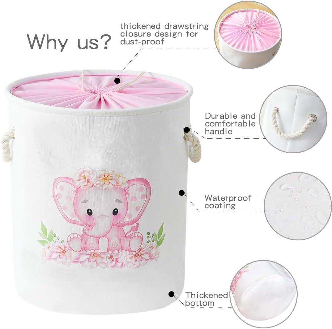 Pink Elephant Collapsible Kids Laundry Hamper with Handles