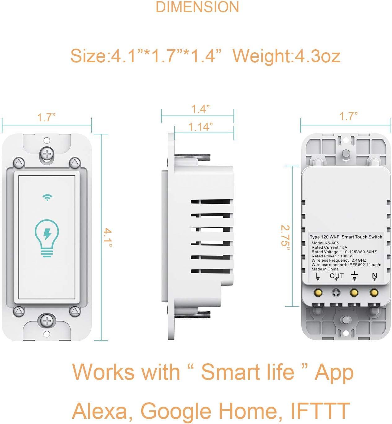 Smart Light Switch, Compatible with Alexa, Google Assistant, IFTTT, WiFi Light, Neutral Wire Required, Schedule Setting APP Remote Control, ETL, No Hub Required (Smart Switch 2pack)