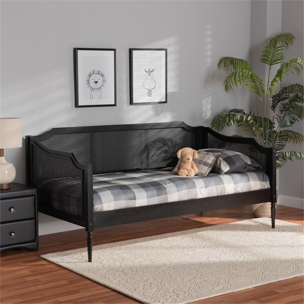 Twin Hancock Wood & Synthetic Rattan Daybed Charcoal - Baxton Studio: Frame, No Trundle