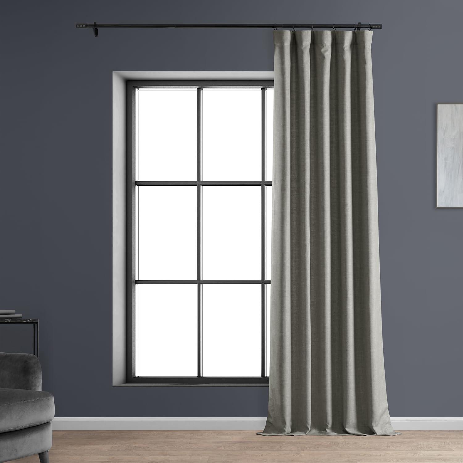 Taupe Grey Room-Darkening Faux Linen Curtain Panel 84"