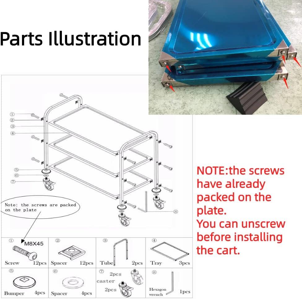 3 Tier Stainless Steel Utility Cart Kitchen Rolling Carts With Wheels