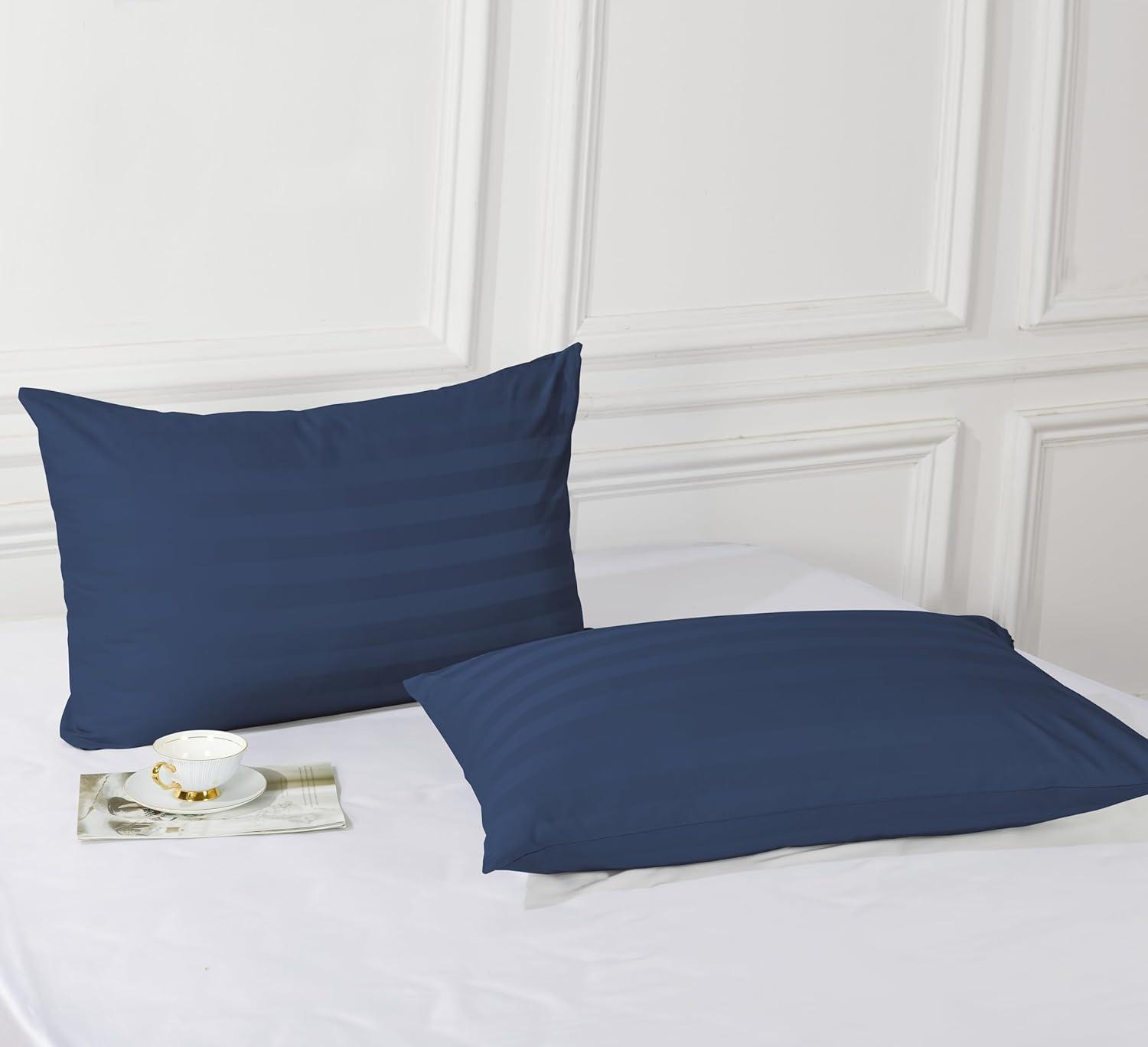 Hotel Style 600 Thread Count Navy Damask Stripe Egyptian Cotton Adult Pillow Cases, King (2 Count)