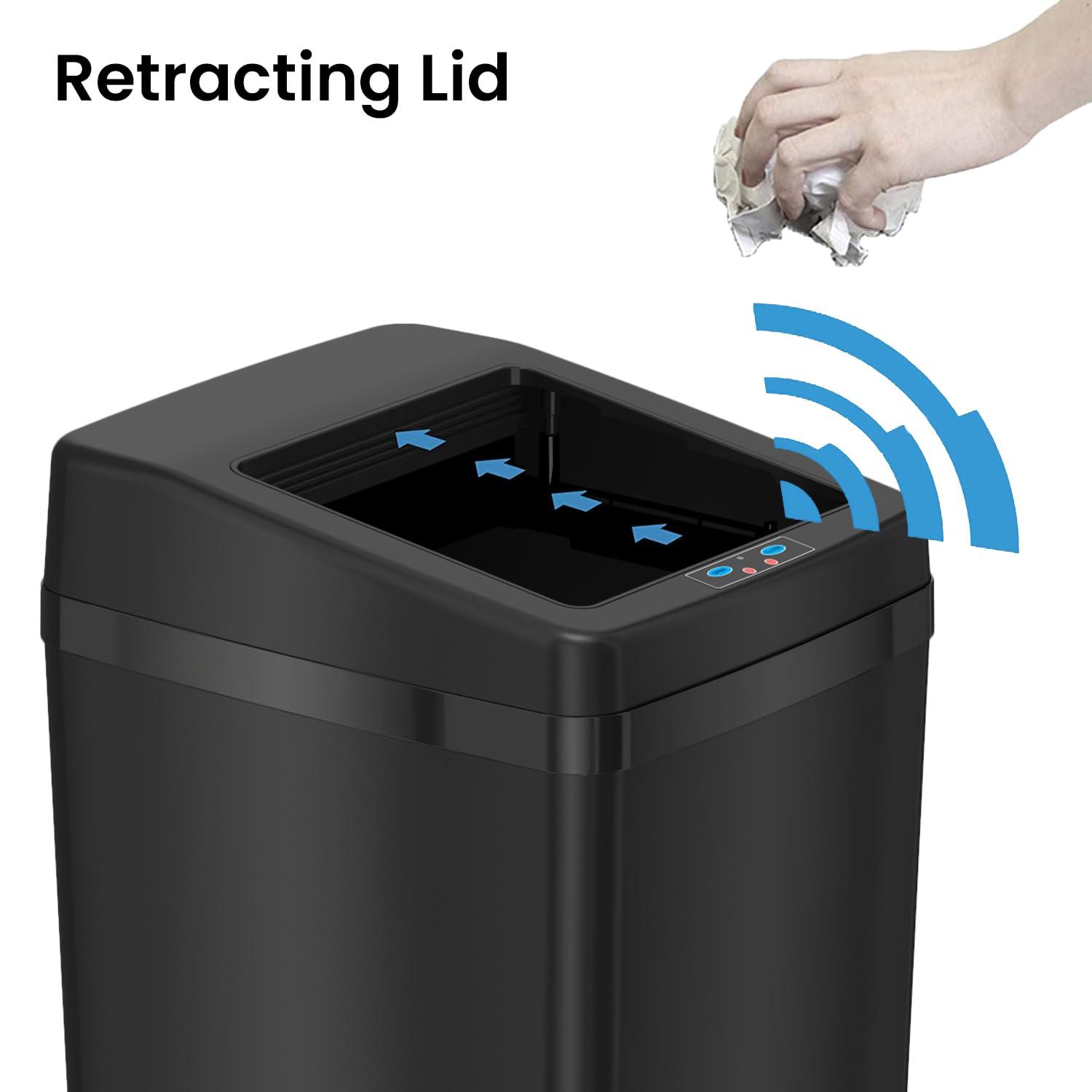 iTouchless Sliding Lid Sensor Kitchen Trash Can with AbsorbX Odor Filter 14 Gallon Black Stainless Steel