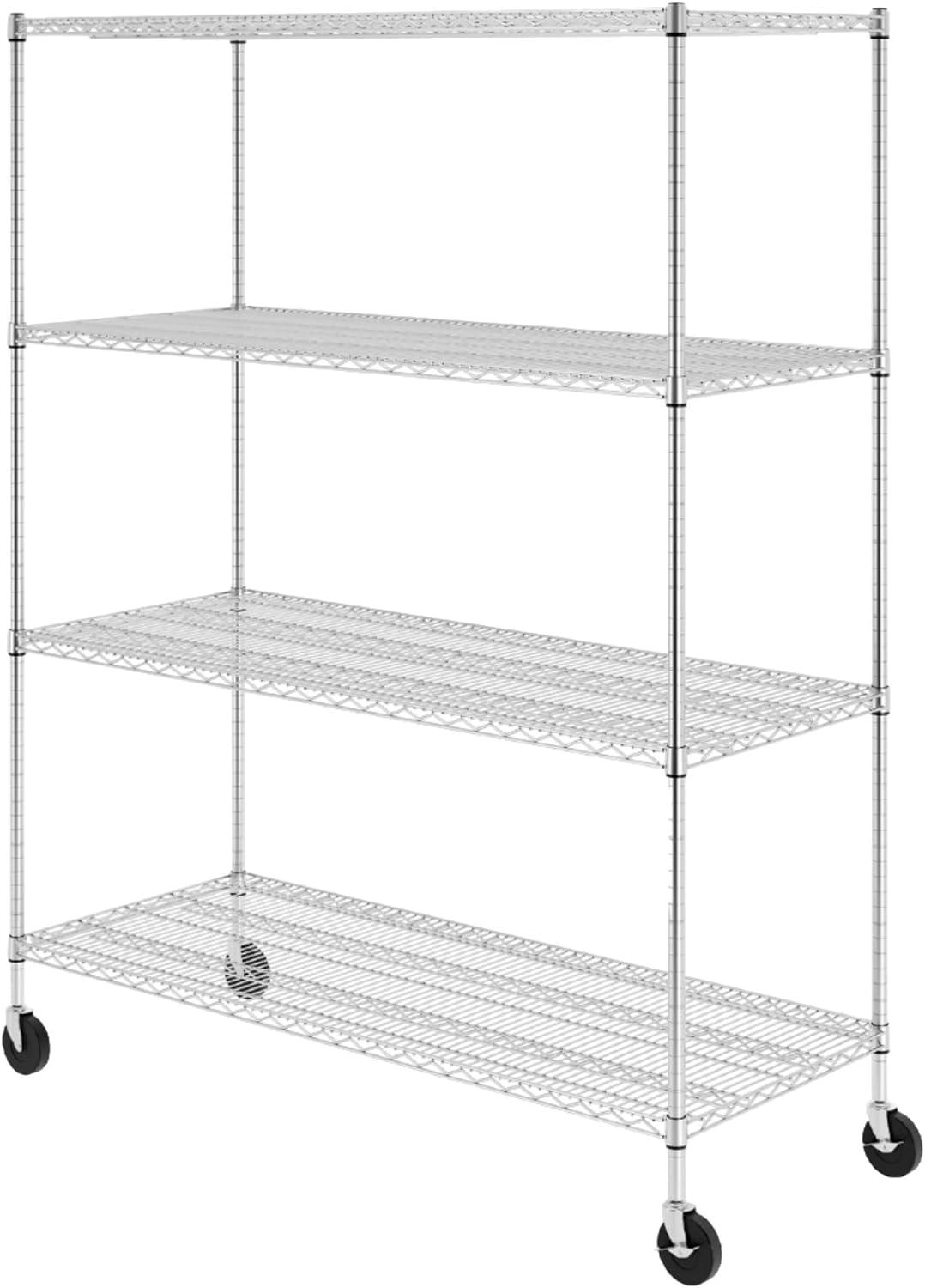 Industrial-Grade 60"x24"x72" 4-Tier Steel Wire Shelving with Wheels