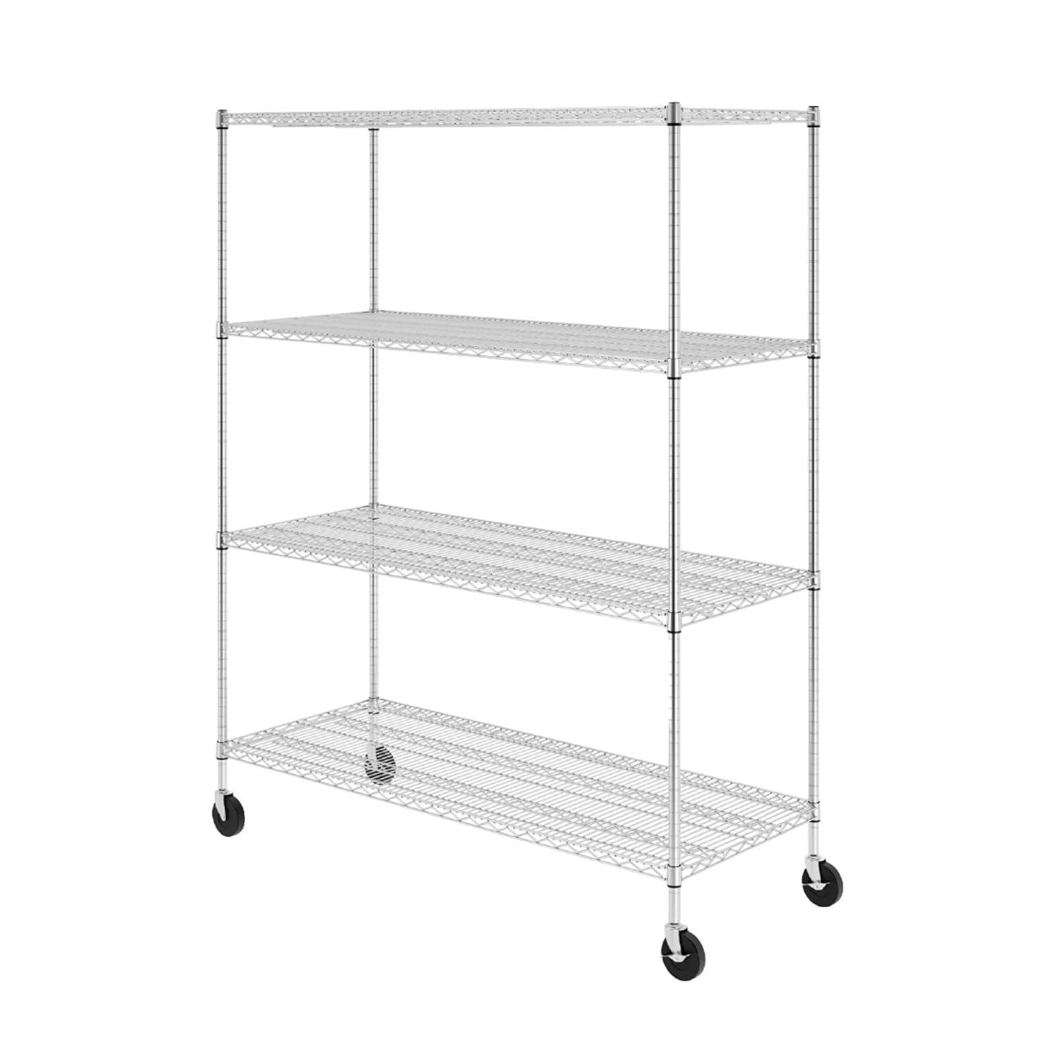 SafeRacks WS-602472-ZW4 24 x 60 x 72-Inch 4-Tier Storage Heavy-Duty 350-Pound Shelf Steel Wire Shelving Rack with Wheels, Stainless