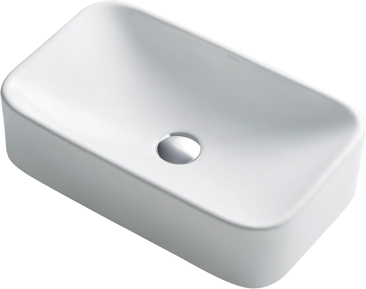 White Ceramic Rectangular Above-Counter Vessel Sink