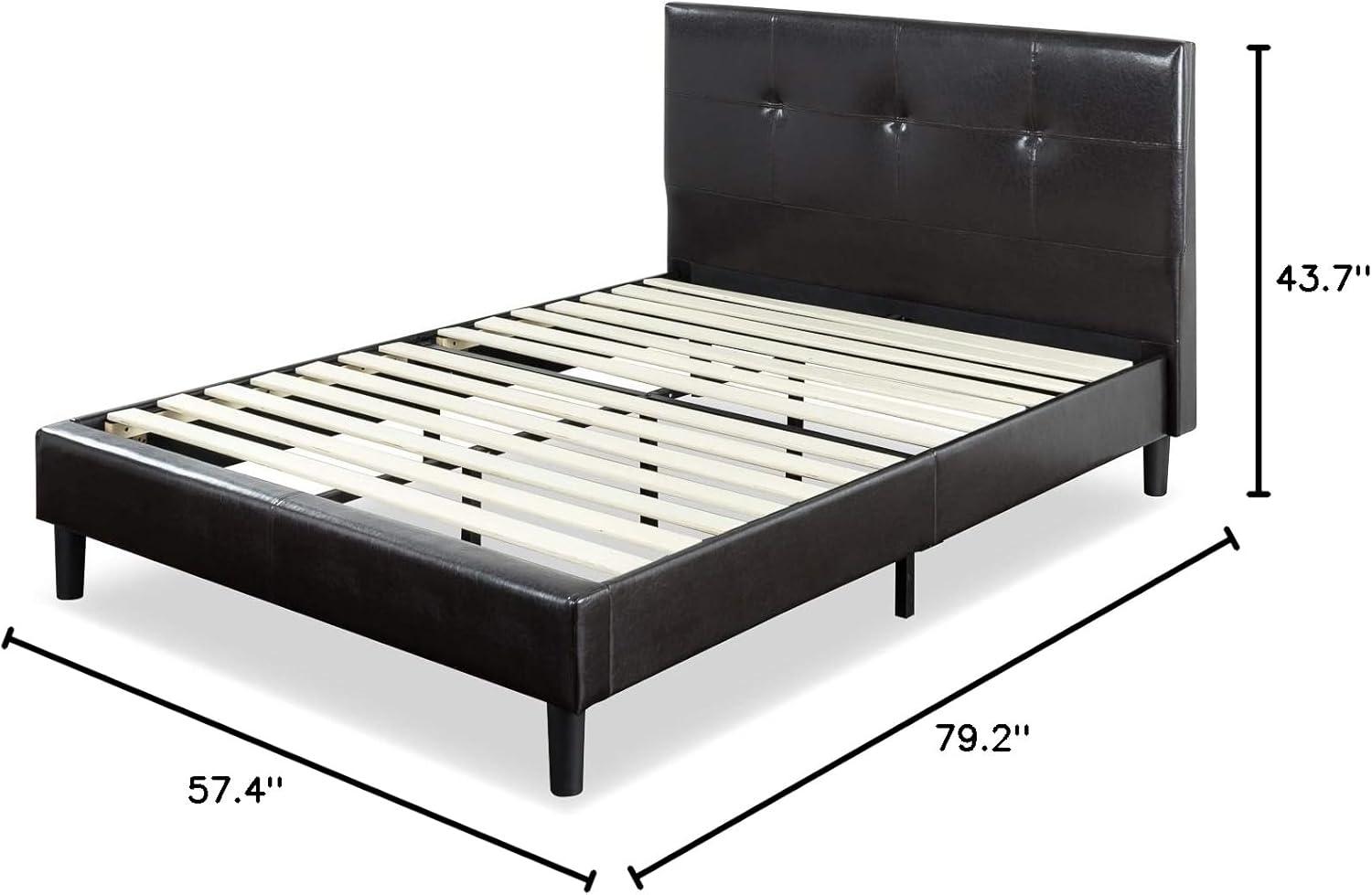 Full Espresso Faux Leather Tufted Upholstered Platform Bed Frame