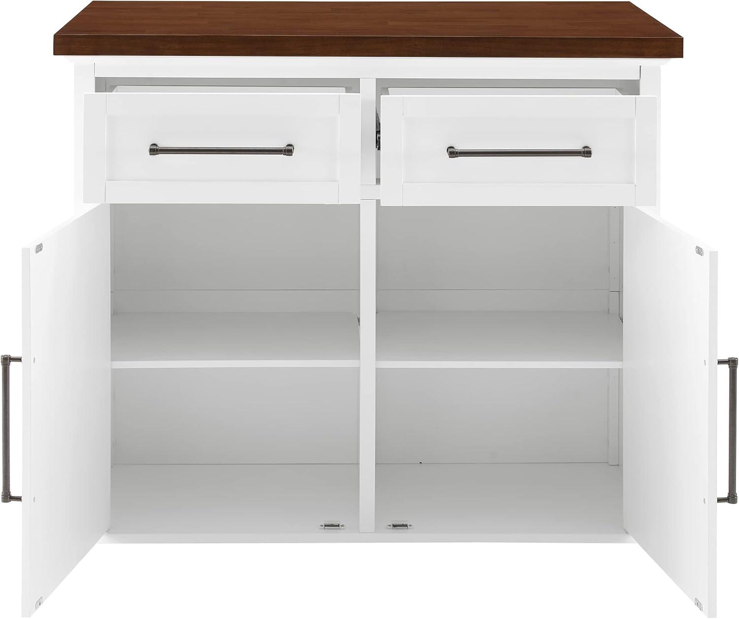 Crosley Bartlett Wood Top Kitchen Island White/Walnut: Traditional Style, Adjustable Shelves, Storage Cart