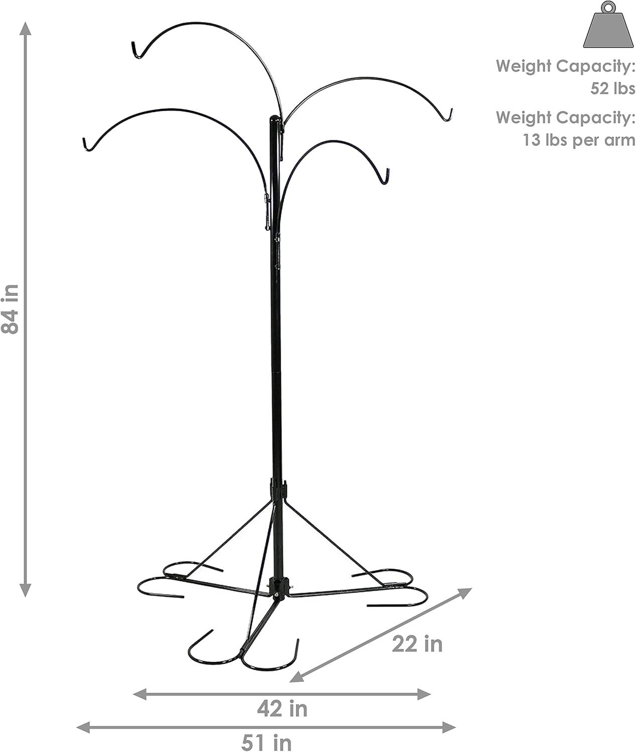 Sunnydaze 4-Arm Garden Hanging Basket Flower Plant Stand with Adjustable Arms - 84" - Black