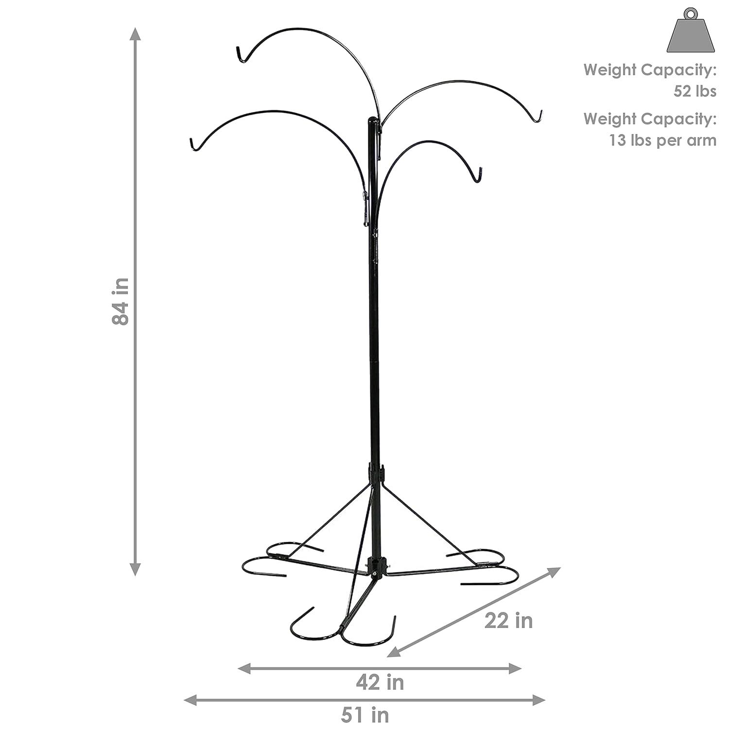 Sunnydaze 4-Arm Garden Hanging Basket Flower Plant Stand with Adjustable Arms - 84" - Black
