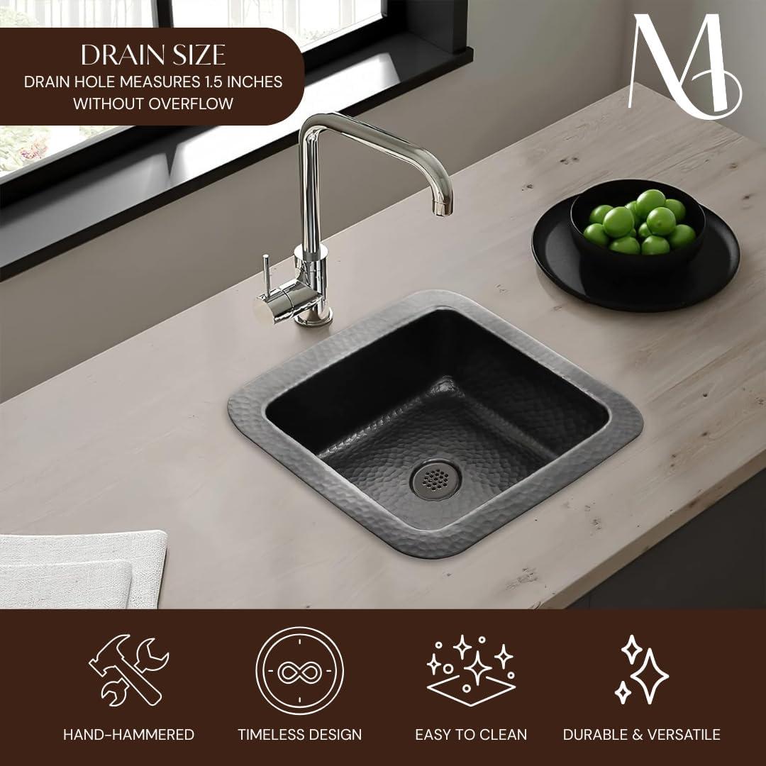 Aluminum Hand Hammered Glasgow Dual Mount Single Bowl Bar Prep Sink 12", Black