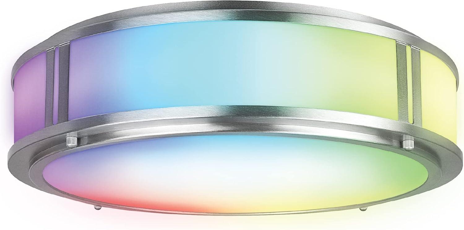 Smart Wi-Fi Nickel LED Ceiling Fixture with Multicolor Glass