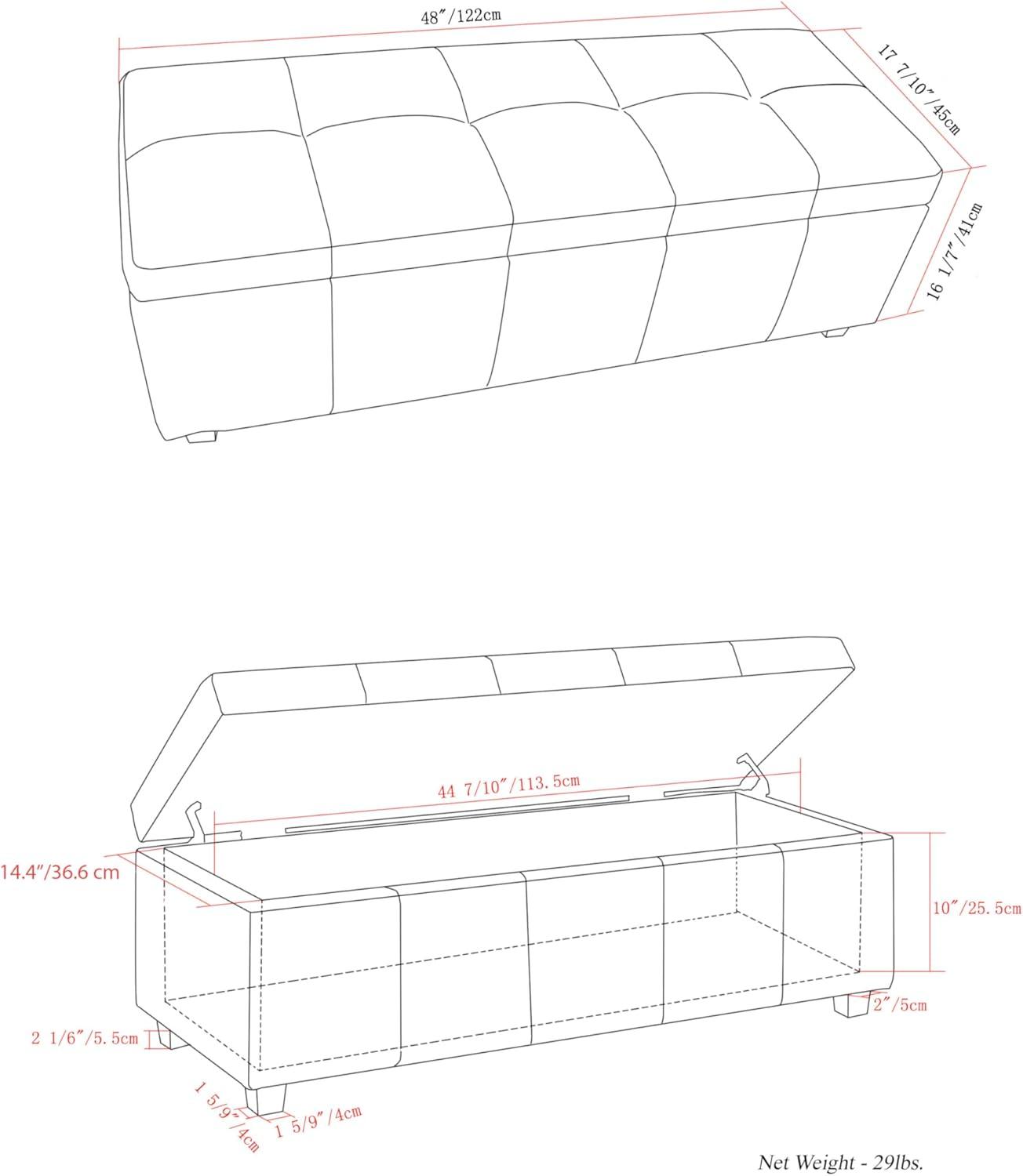 Simpli Home Castleford Large Storage Ottoman Bench