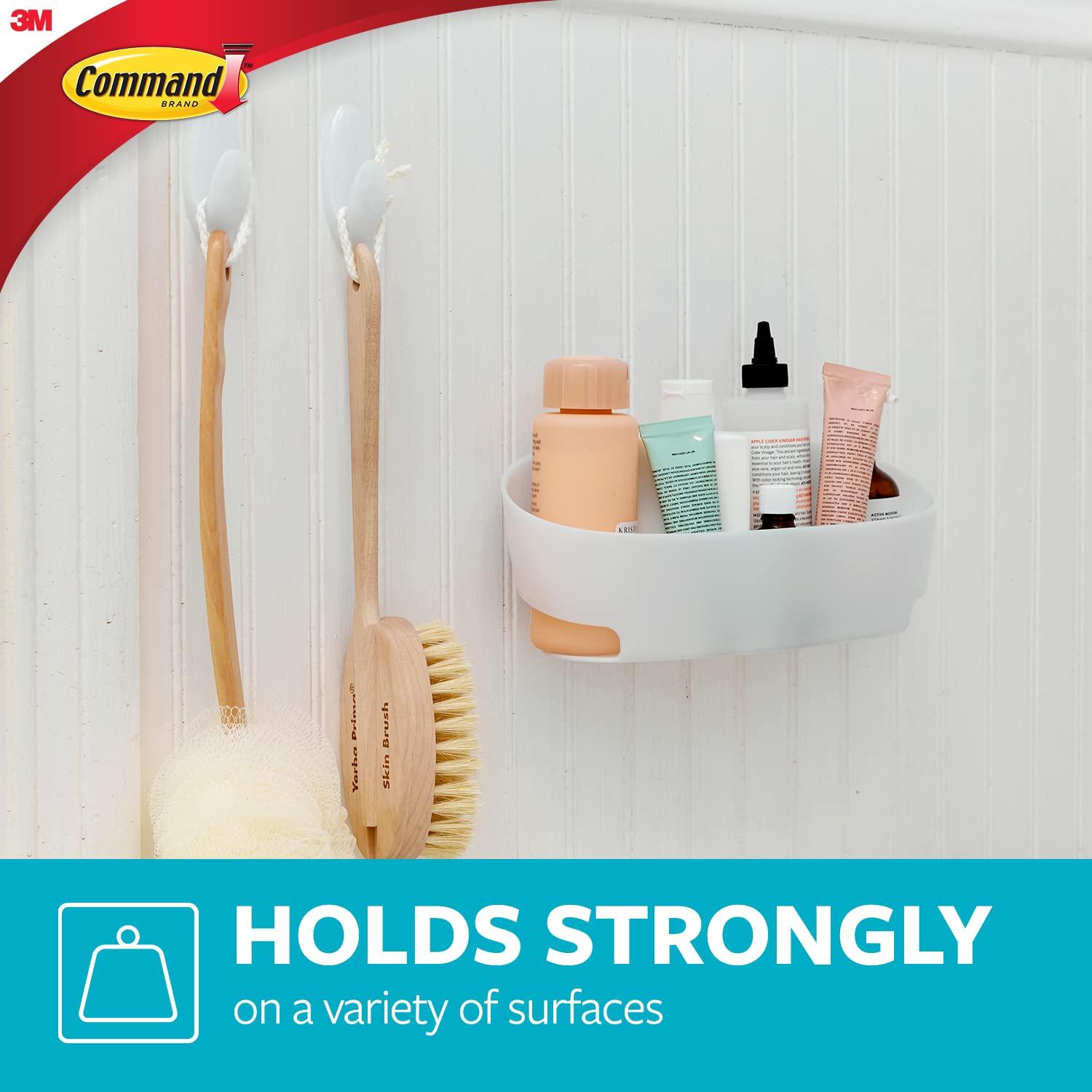Command Shower Caddy White: Bathroom Organizer with Suction, Plastic Storage Shelf