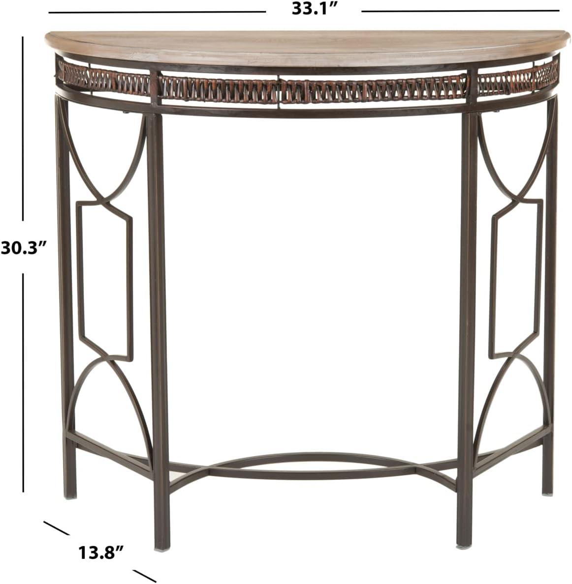 Transitional Red Maple & Copper Demilune Console Table