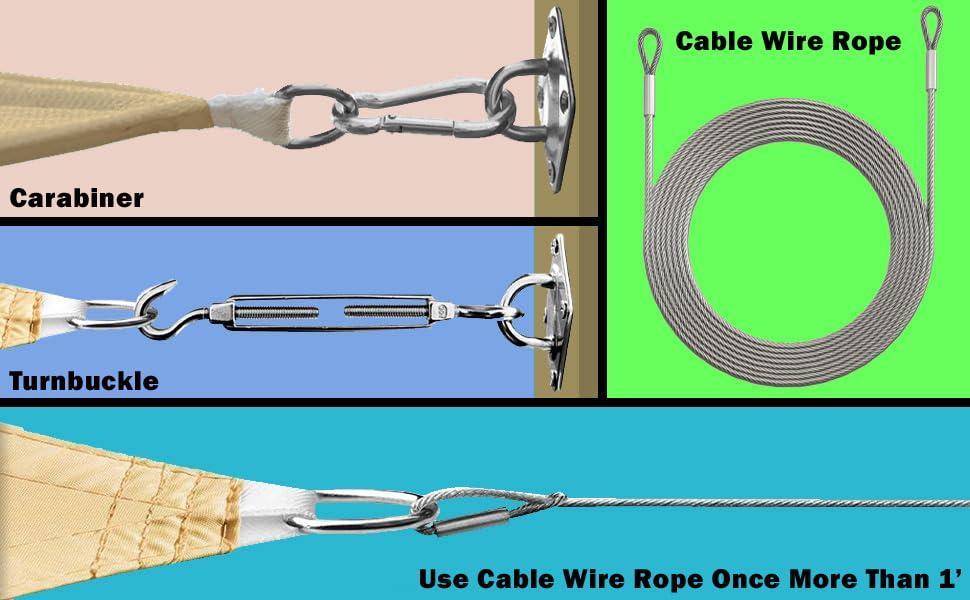 ColourTree 36ft x 12ft Silver Triangle Wire Cable Ropes, for Sun Shade Canopy