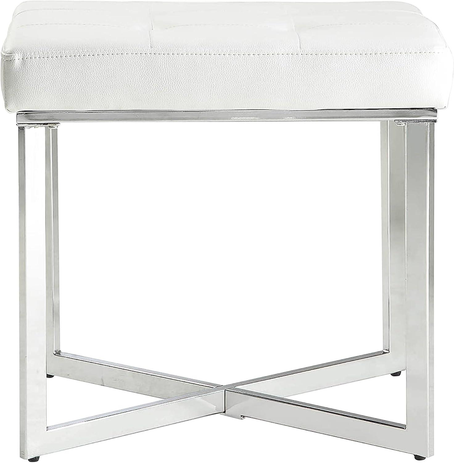 Summer Chrome and White Tufted Vanity Bench