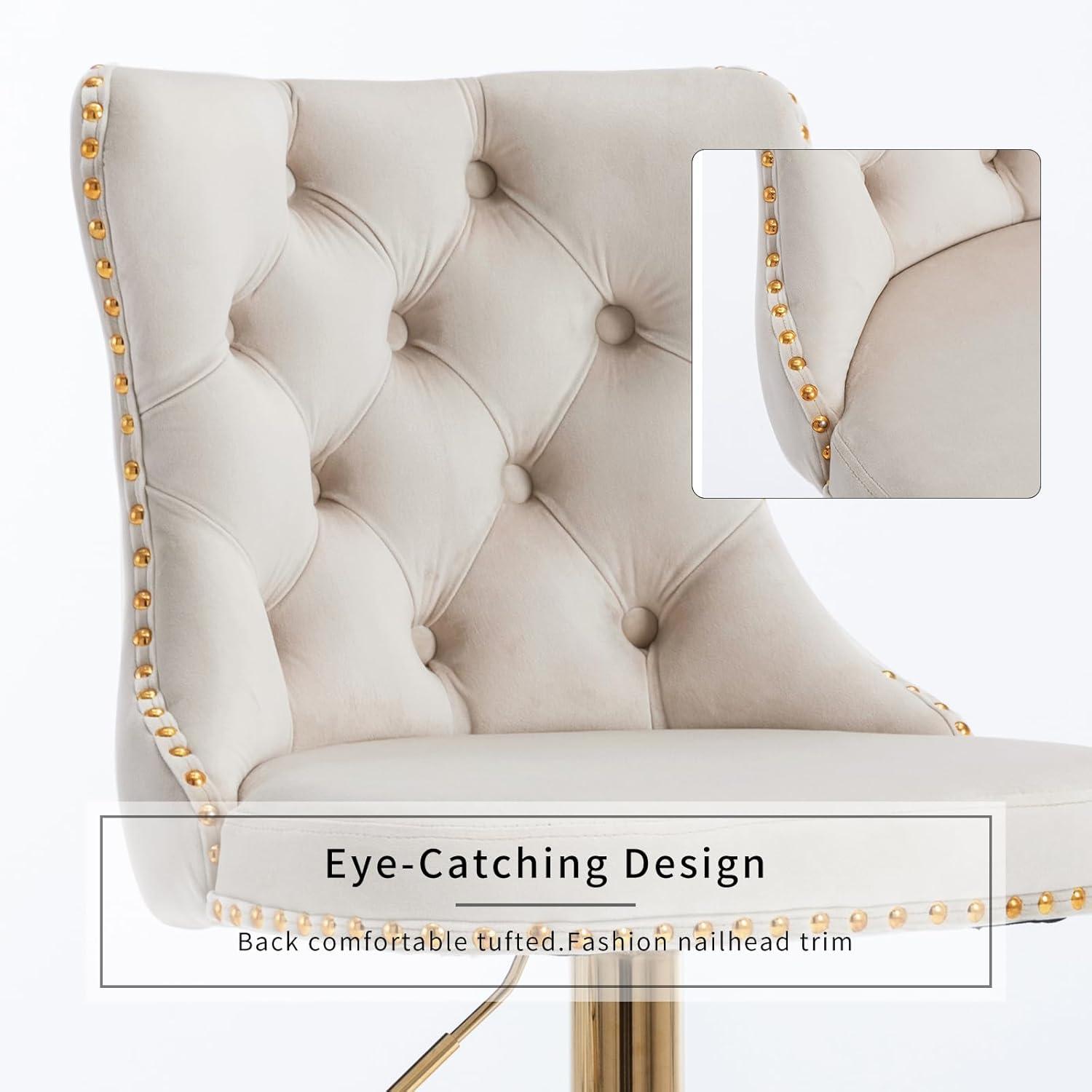 Sesslife Swivel Counter Height Bar Stools Set of 2, Upholstered Velvet Fabric High Bar Chairs with Golden Nail Trim, Adjustable Seat Height, Barstools with Back and Footrest for Kitchen Island, Blue