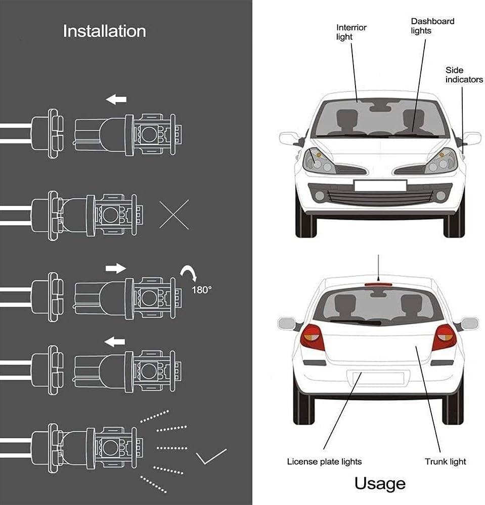 Cheopha T10 T5 Wedge Base LED Bulb 12VDC Landscape Wedge Bulb, 194 168 W5W LED Bulbs for Outdoor Landscape Path Step Deck Lights Cool White 6000k 1W Pack of 6
