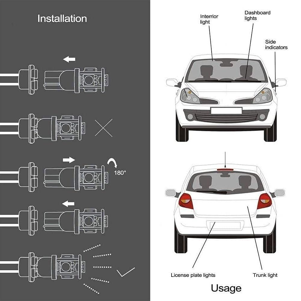 Cheopha T10 T5 Wedge Base LED Bulb 12VDC Landscape Wedge Bulb, 194 168 W5W LED Bulbs for Outdoor Landscape Path Step Deck Lights Cool White 6000k 1W Pack of 6