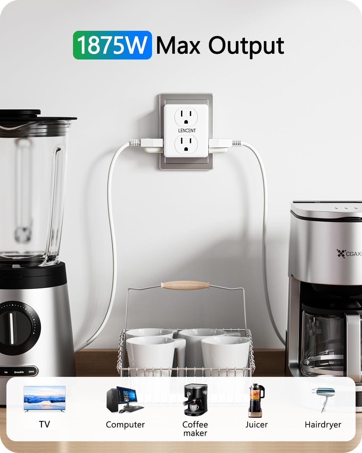 LENCENT Multi Wall Plug Outlet Extender,2 to 3 Prong Outlet Adapter 2 Pack,6 Way outlet Multiple Plugs Outlets Splitter,3-Sided Power Strip,Non-Grounded for Home Office Wall Tap Electrical Outlet