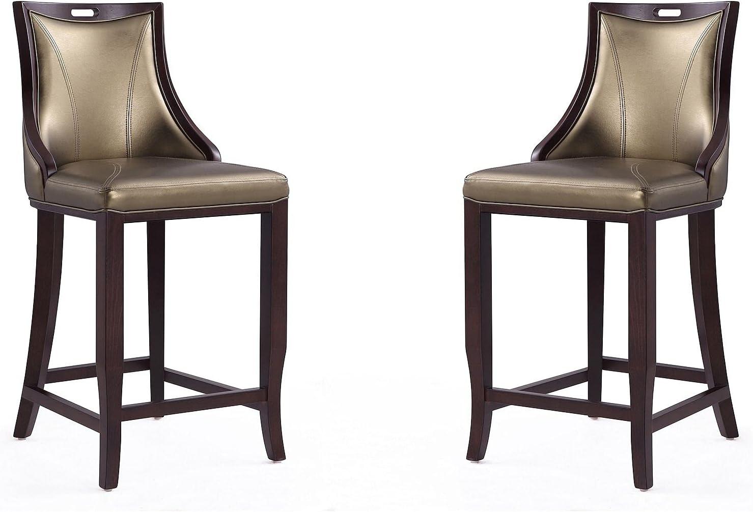 Elegant Hourglass Walnut and Bronze Barstools - Set of 2