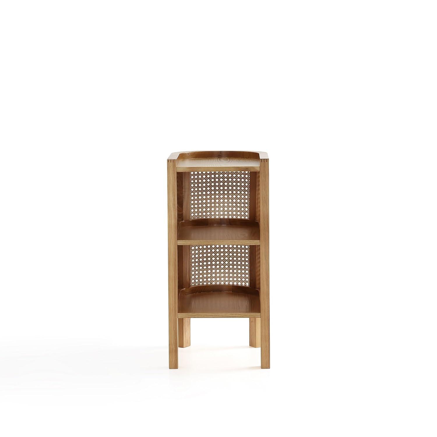 Set of 2 Versailles End Tables Natural - Manhattan Comfort: Boho Ash Wood, Half Moon, Fixed Shelves