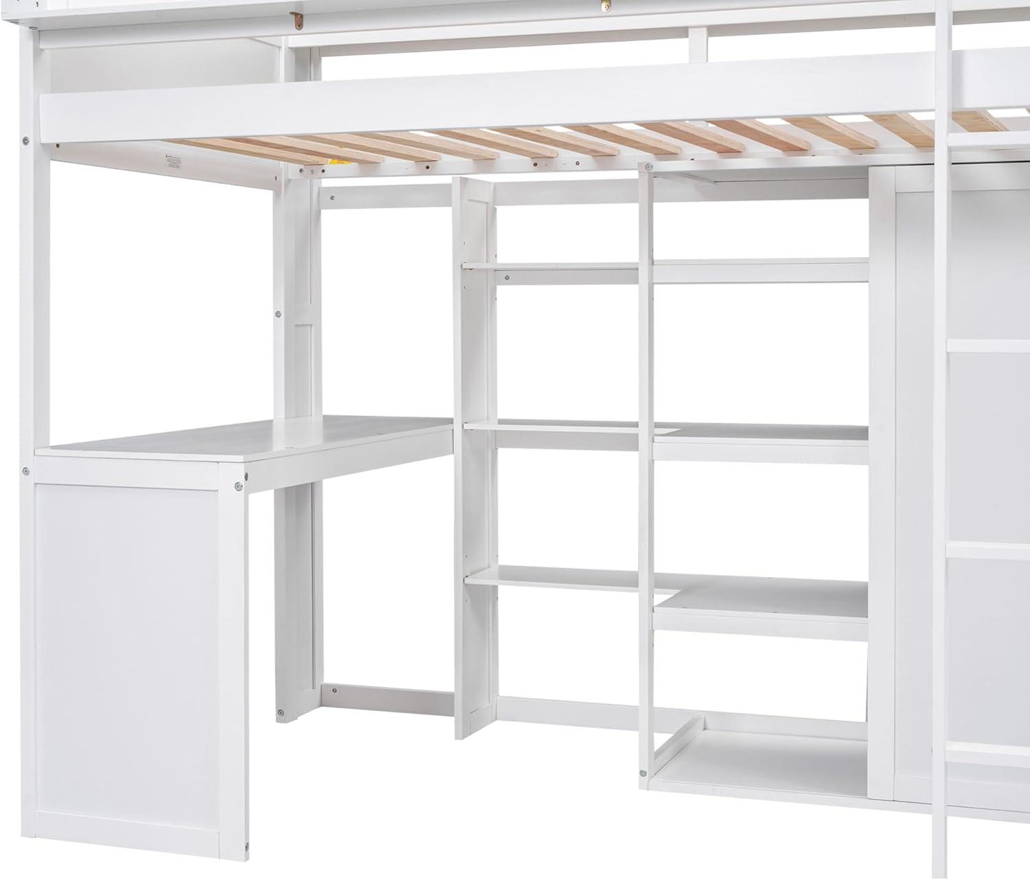Harper & Bright Designs Twin Size Loft Bed with Storage Shelves and Wardrobe, Wood Loft Bed with Built-in Desk and Staircase for Adults Boys Girls, Space Saving