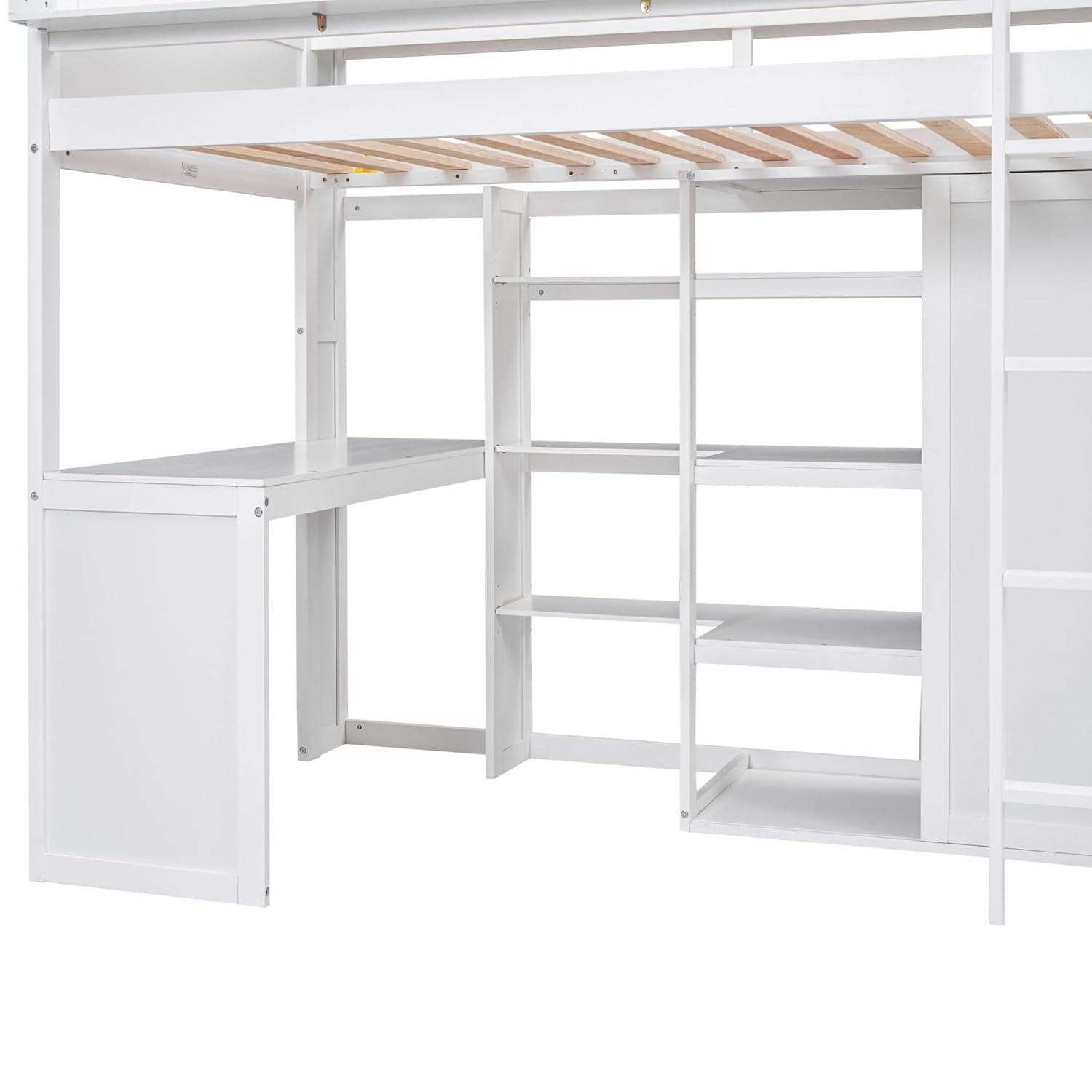 Harper & Bright Designs Twin Size Loft Bed with Storage Shelves and Wardrobe, Wood Loft Bed with Built-in Desk and Staircase for Adults Boys Girls, Space Saving