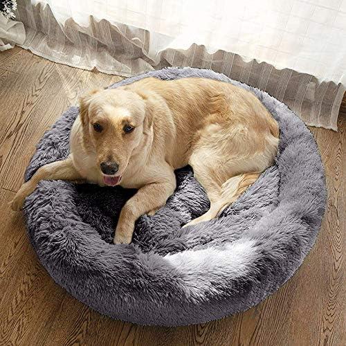 MFOX Calming Dog Bed (S/M/L/XL) for Medium and Large Dogs Comfortable Pet Bed Faux Fur Donut Cuddler Up to 15/30/50/90lbs