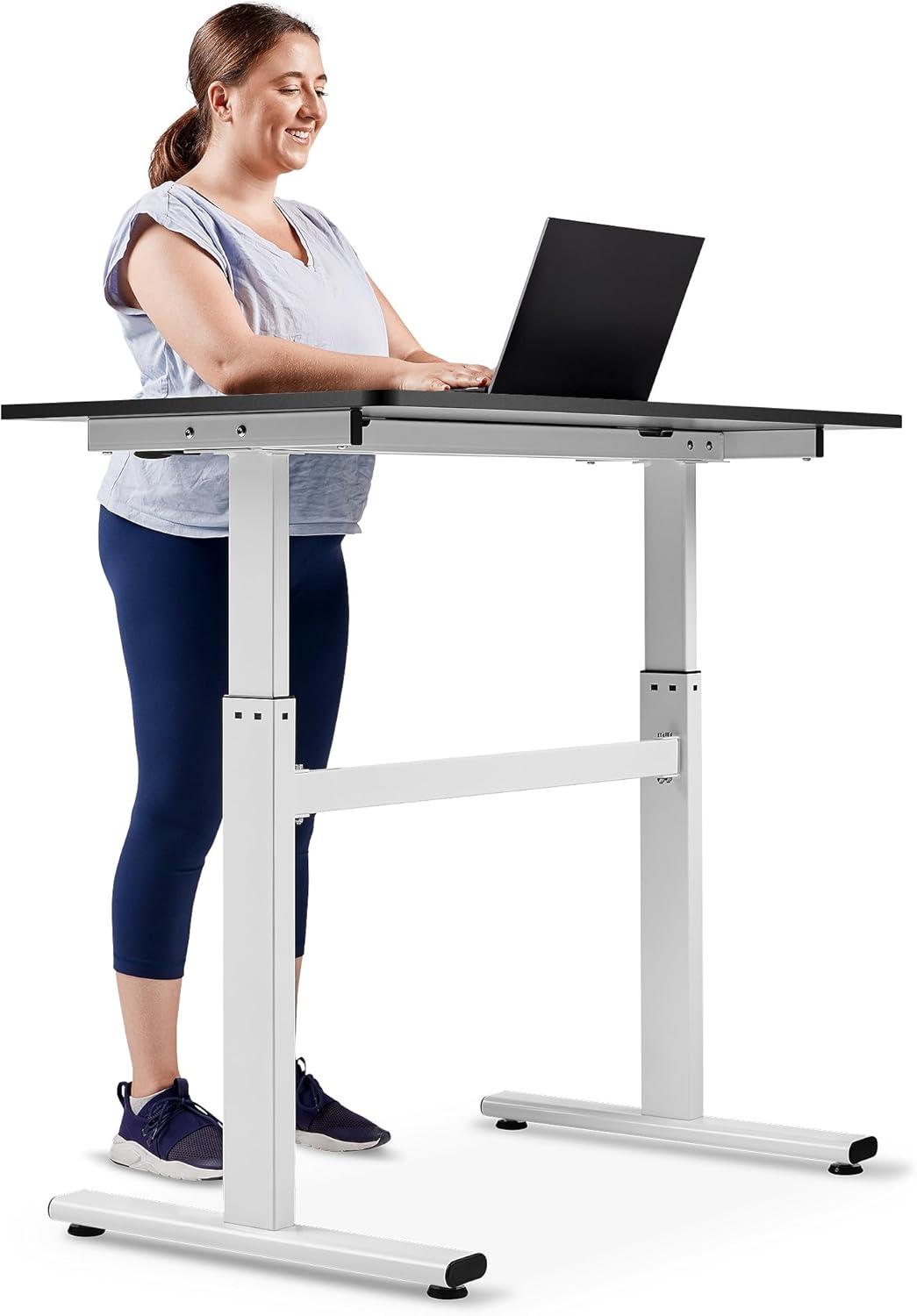 Sunny Health & Fitness Air-Drive Standing Desk with Cordless Air Lift - White