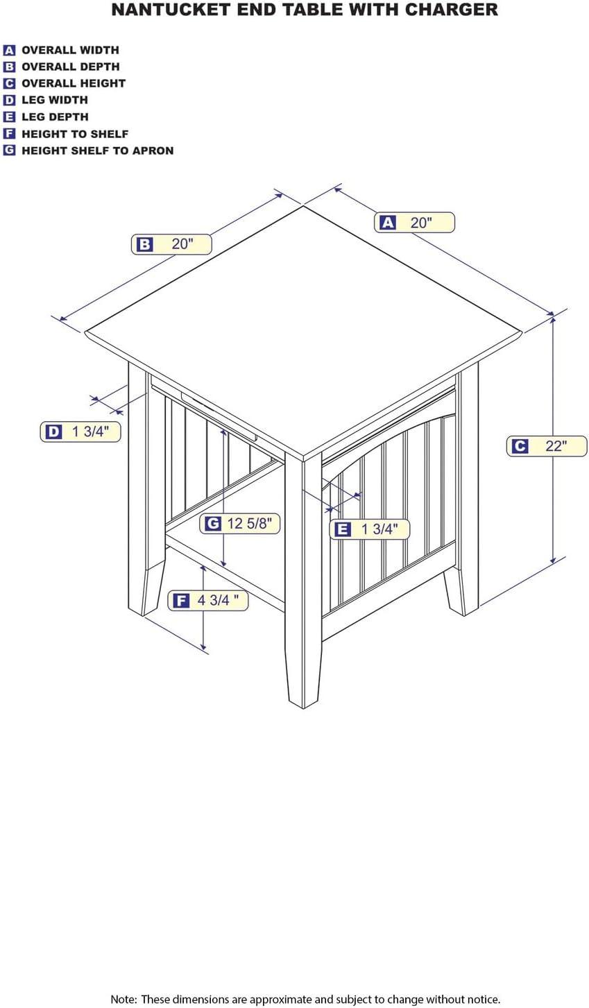 AFI Furnishings Nantucket End Table with Charging Station in Espresso