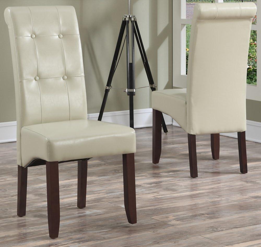 Cosmopolitan Deluxe Tufted Parson Chair (Set of 2) in Satin Cream Faux Leather