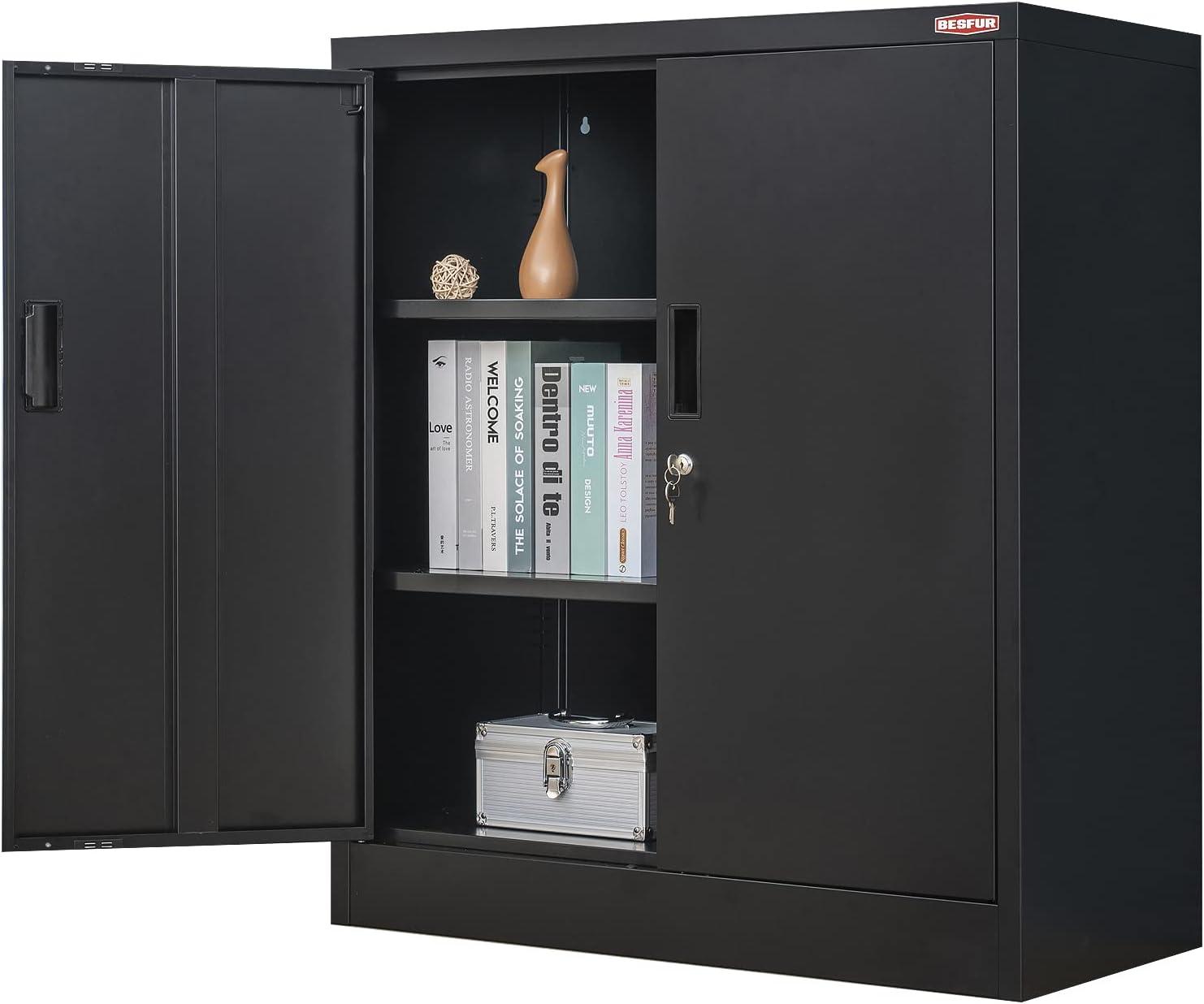 Metal Storage Cabinet, 36" H Locking Storage Cabinet with Adjustable Shelves, Steel Storage Cabinet for Garage, Home, Office, Utility Room-Black